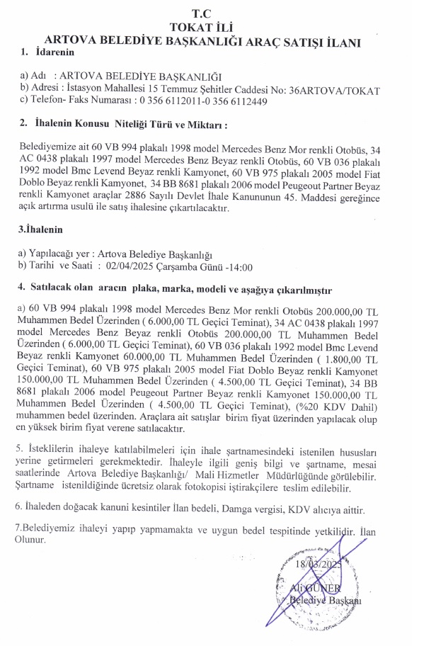 ARAÇ SATIŞI İLANI